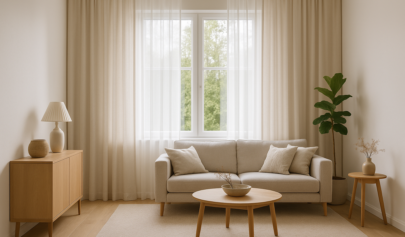 Gardinen im Wohnzimmer: Ideen für Stoffe, Aufhängung und Pflege