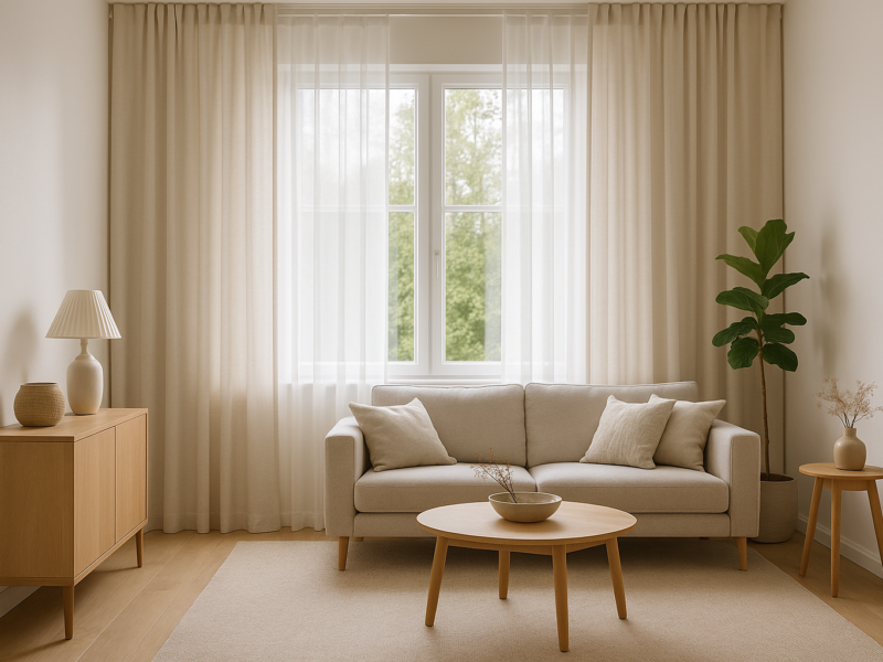 Gardinen im Wohnzimmer: Ideen für Stoffe, Aufhängung und Pflege