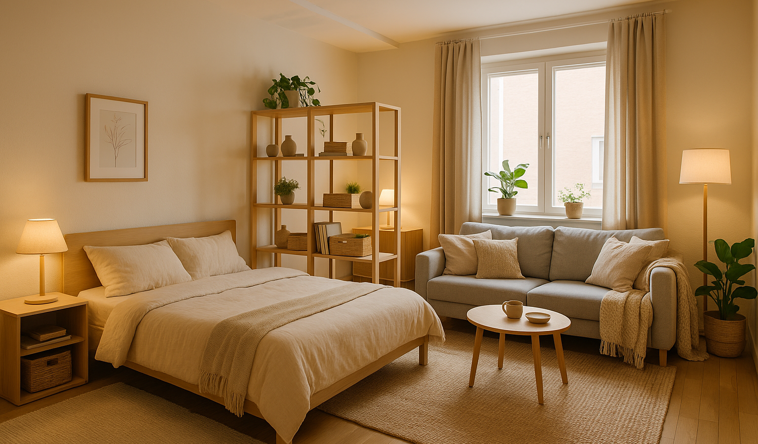 Kombiniertes Wohn-Schlafzimmer gemütlich und praktisch einrichten