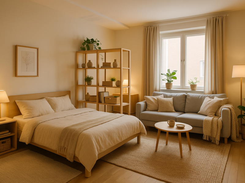 Kombiniertes Wohn-Schlafzimmer gemütlich und praktisch einrichten